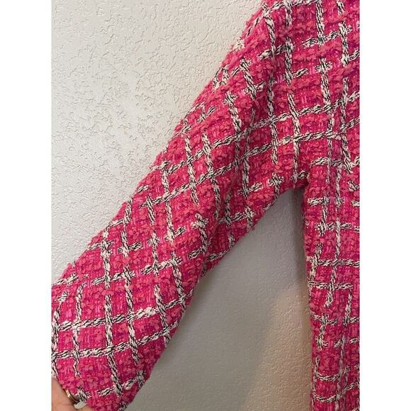 Doncaster Collection Hot Pink Tweed Black & White Weave Blazer Jacket Size 2 - Picture 4 of 11